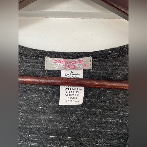 4/25 Charcoal Grey with Sparkle Stripes Pretty Young Thing Racerback Tank - Picture 3 of 7